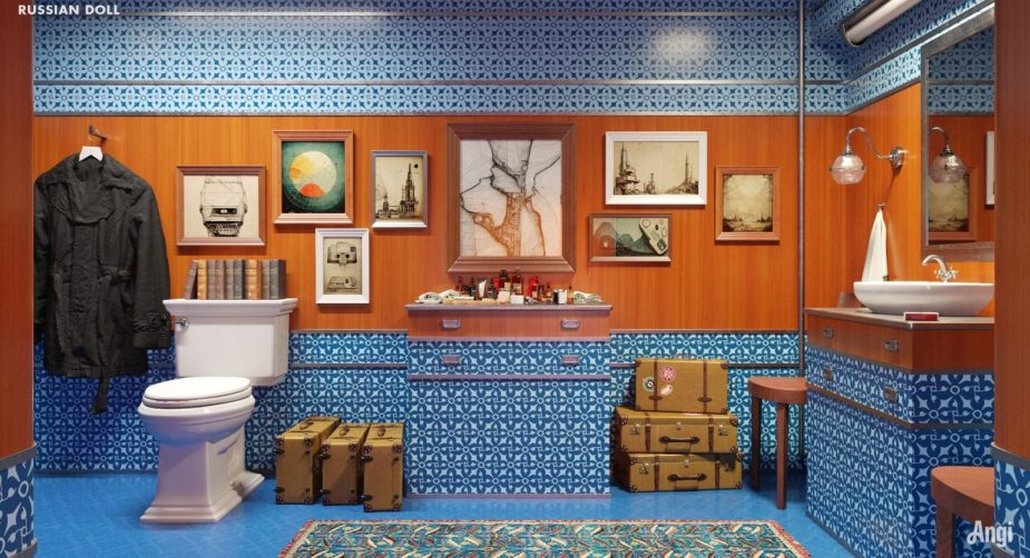Russian Doll Bathroom Set Reimagined in the Style of The Darjeeling Limited 