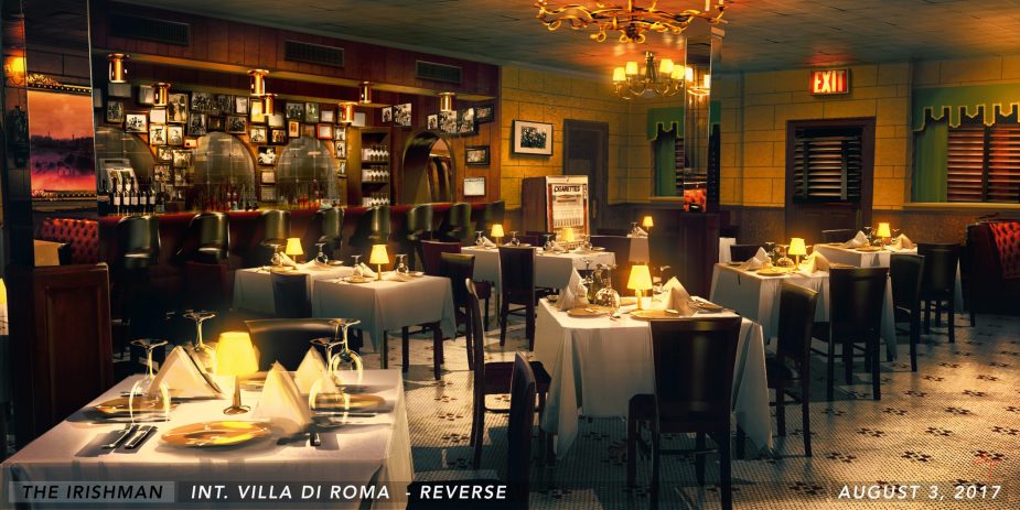 Villa di Roma Set sketch | The Irishman Production Design | Supervising Art Director Laura Ballinger Gardner