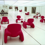 2001: A Space Odyssey | White room, red Djinn chairs, white floor | Production Design Porn | Director Stanley Kubrick