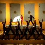 New York, New York (1977) / Martin Scorsese production design | Martin Scorsese Films | Yellow background with stage set up with large hanging playing cards in background